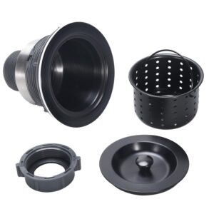 Kitchen Sink Drain 3-1/2 Inch Black Sink Drain Assembly Kit, Removable Deep Sink Strainer Basket with Sink Stopper/Sealing Lid for Home, Kitchen, Stainless Steel