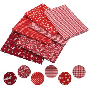 aufodara 6 pieces 19.6" x 31.4" (50cm x 80cm) cotton fabric precut rectangle cotton craft fabric bundle patchwork for diy sewing scrapbooking crafting artcraft (red)
