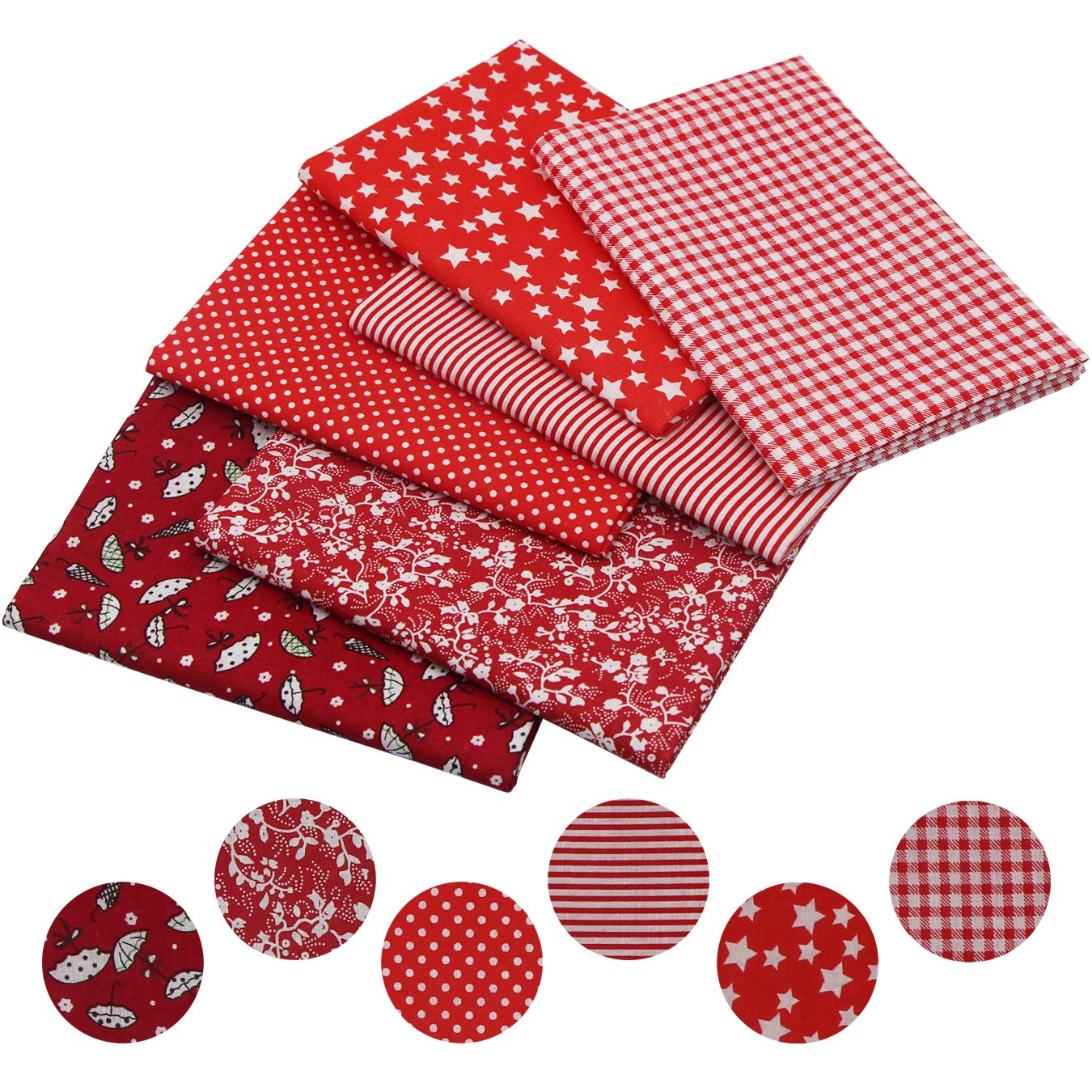 aufodara 6 Pieces 19.6" x 31.4" (50cm x 80cm) Cotton Fabric Precut Rectangle Cotton Craft Fabric Bundle Patchwork for DIY Sewing Scrapbooking Crafting Artcraft (Red)