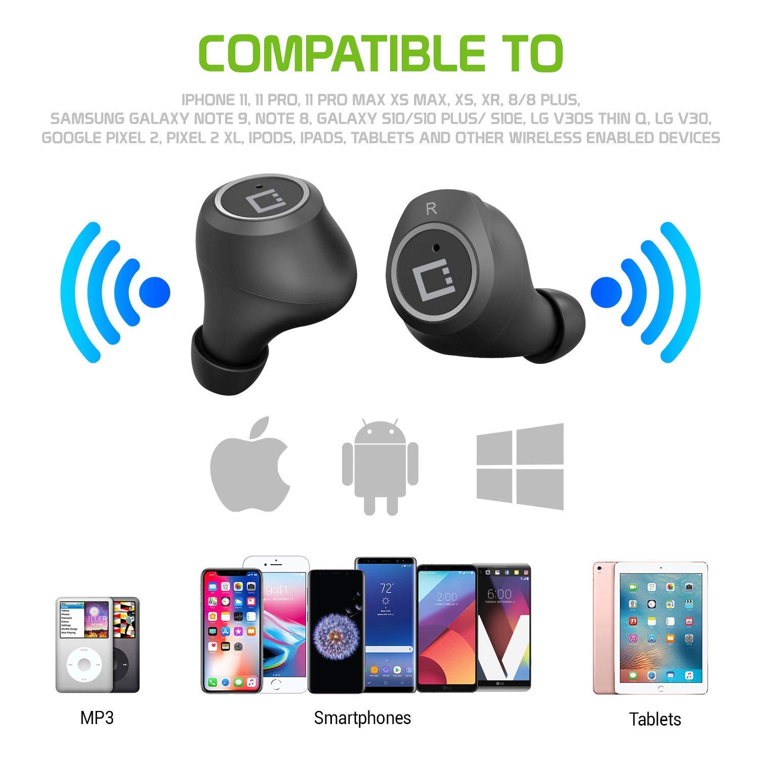 Works For iPhone 1212 Pro12 Pro Max12 Mini by Cellet Wireless V5 Bluetooth Earbuds Works for Apple iPhone 1212 Pro12 Pro Max12 Mini with Charging case for in Ear Headphones. (V5.0 Black)