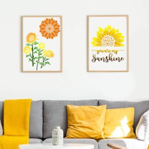 6 Pieces Sunflower Stencil Kit, Reusable Family Tree Stencil Flower Butterfly Painting Templates You are My Sunshine Stencil with Metal Open Ring for Painting on Wood Wall Decor