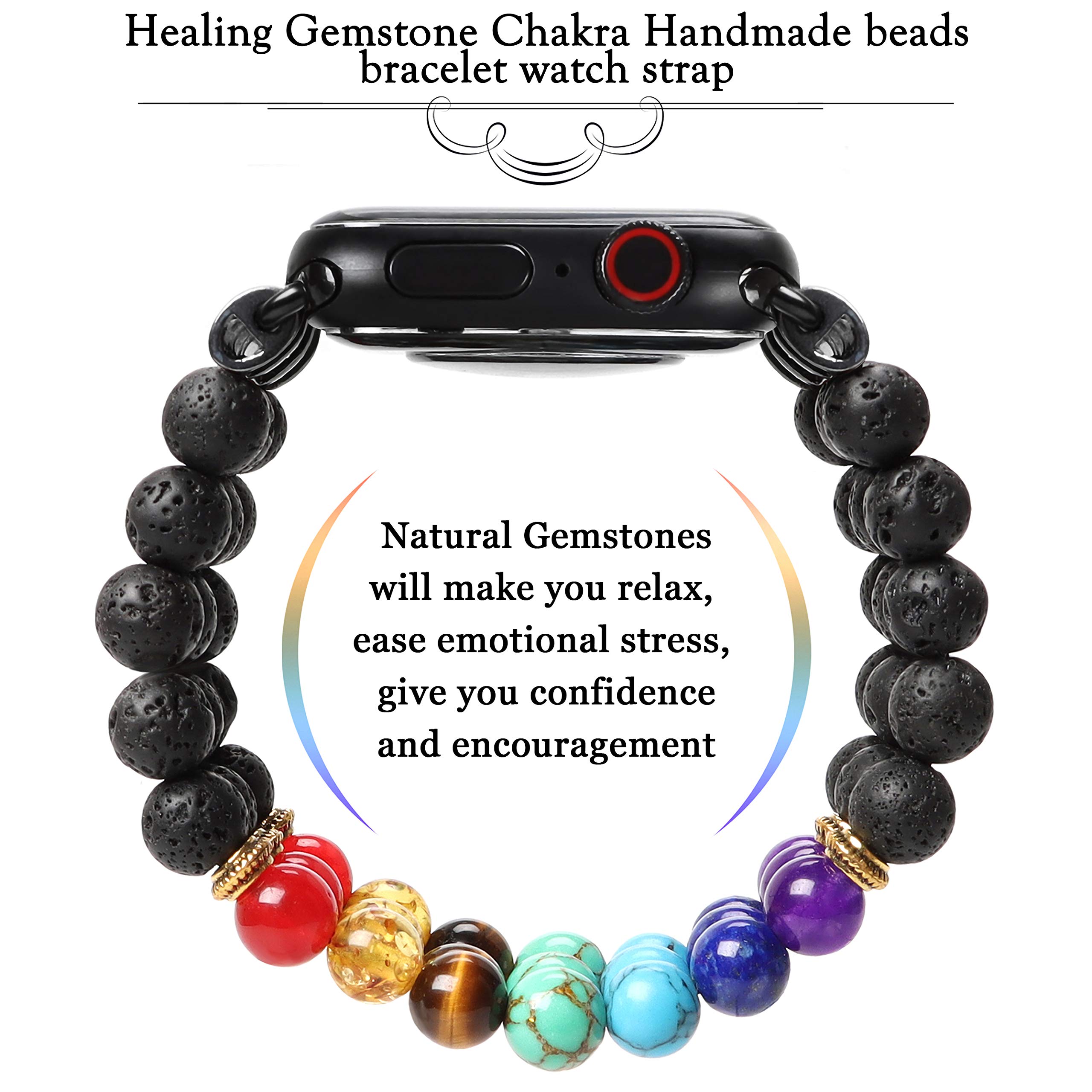 Casililor 7 Chakra Healing Bracelet Lava Rock Beaded Band Compatible with Apple Watch SE 8 7 6 5 4 3 2 1 iwatch 38mm 40mm 42mm 44mm with Stainless Steel Adapter