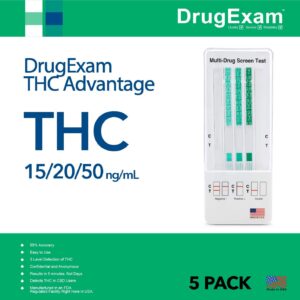 5 Pack - DrugExam THC Advantage Made in USA Multi Level Marijuana Urine Test. Highly Sensitive Marijuana THC 3 Level Drug Test Kit. Detects at 15 ng/mL, 20 ng/mL and 50 ng/mL