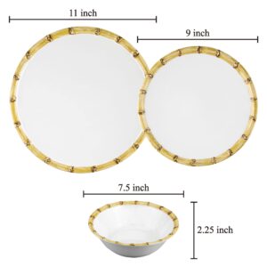 UPware 12-Piece Melamine Dinnerware Set, Includes Dinner Plates, Salad Plates, Bowls, Service for 4. (Bamboo)