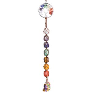 handmade crystal window car hanging ornaments 7 chakra home decoration feng shui ornament yoga meditation car decoration tumbled palm stones (7 chakras tree)