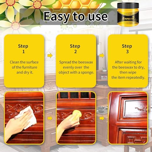 PIPIHUA Beeswax Polish and Conditioner for Wood Furniture - Waterproof & Repair Wax, Multipurpose Wood Cleaner and Furniture Polish (2 x 100g with 4 Sponges)