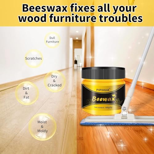 PIPIHUA Beeswax Polish and Conditioner for Wood Furniture - Waterproof & Repair Wax, Multipurpose Wood Cleaner and Furniture Polish (2 x 100g with 4 Sponges)