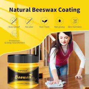 PIPIHUA Beeswax Polish and Conditioner for Wood Furniture - Waterproof & Repair Wax, Multipurpose Wood Cleaner and Furniture Polish (2 x 100g with 4 Sponges)