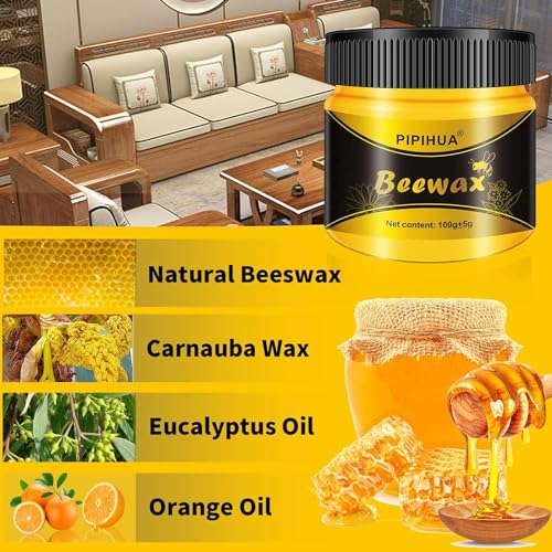 PIPIHUA Beeswax Polish and Conditioner for Wood Furniture - Waterproof & Repair Wax, Multipurpose Wood Cleaner and Furniture Polish (2 x 100g with 4 Sponges)