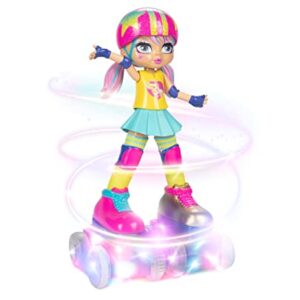 JAKKS Pacific Rock N Rollerskate Doll Rainbow Riley Light Up Remote Control Rollerskating Doll - Plays Music and Skates!, 10" H