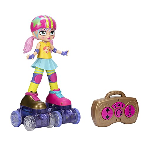 JAKKS Pacific Rock N Rollerskate Doll Rainbow Riley Light Up Remote Control Rollerskating Doll - Plays Music and Skates!, 10" H