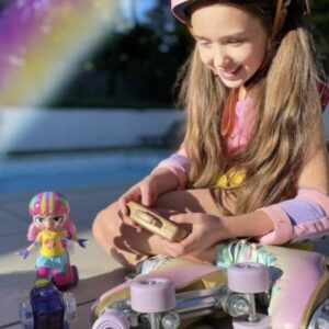 JAKKS Pacific Rock N Rollerskate Doll Rainbow Riley Light Up Remote Control Rollerskating Doll - Plays Music and Skates!, 10" H