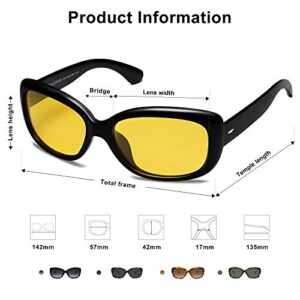 SOJOS Night Vision Glasses for Driving Women Polarized Anti Glare UV Protection Havana Frame SJ2111 with Black Frame/Night Vision Lens