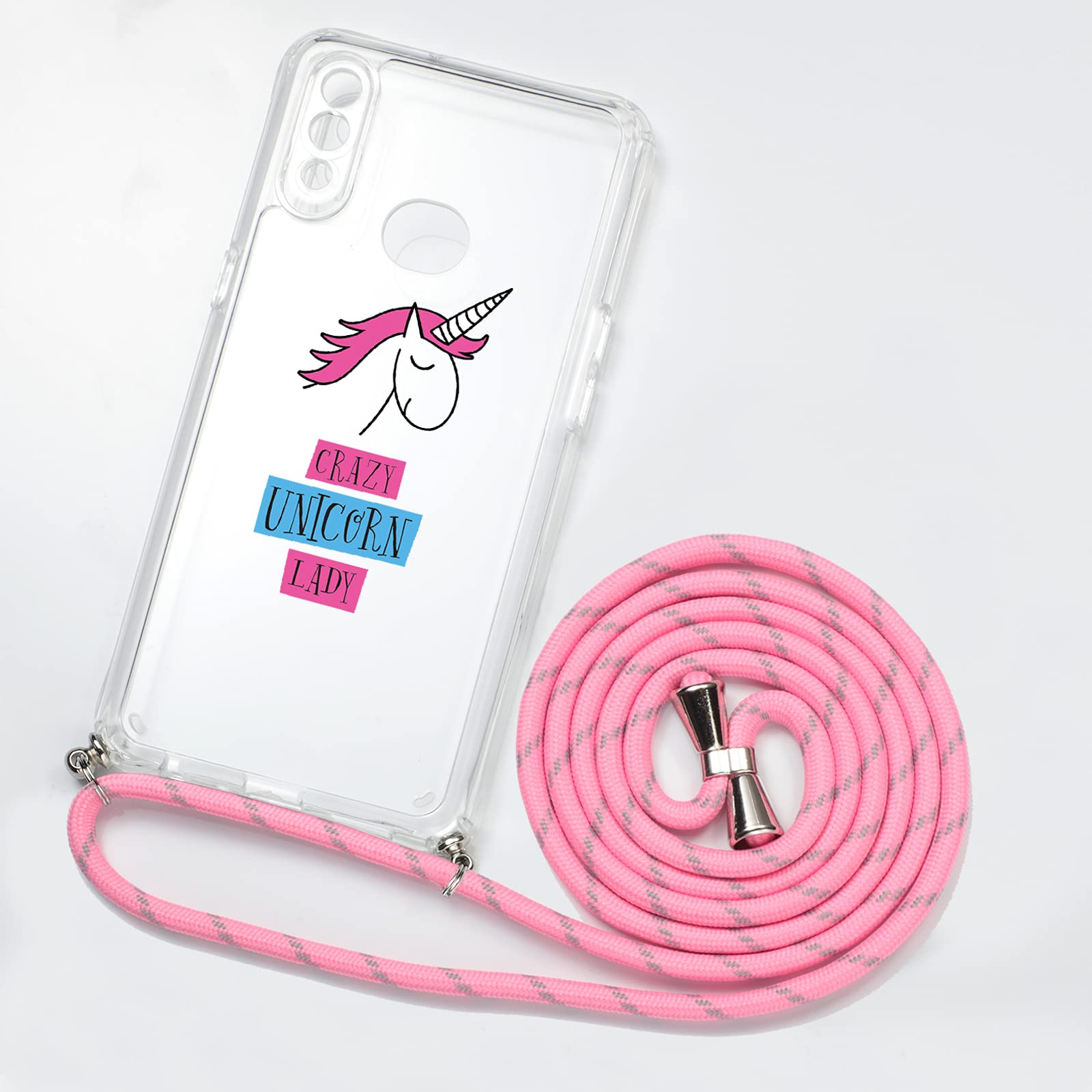 Crossbody Lanyard Phone case for Samsung Galaxy A40,Cute Pattern Clear Design Transparent Hard PC Back+Soft TPU Bumper Anti-Fall Shockproof Protective Cover with Adjustable Nylon Neck Strap(Unicorn)