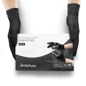 black vinyl disposable gloves small 100 pack - latex free, powder free medical exam gloves - surgical, home, cleaning, and food gloves - 3 mil thickness