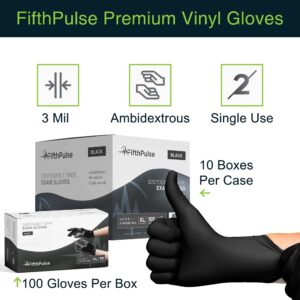 Black Vinyl Disposable Gloves Small 100 Pack - Latex Free, Powder Free Medical Exam Gloves - Surgical, Home, Cleaning, and Food Gloves - 3 Mil Thickness