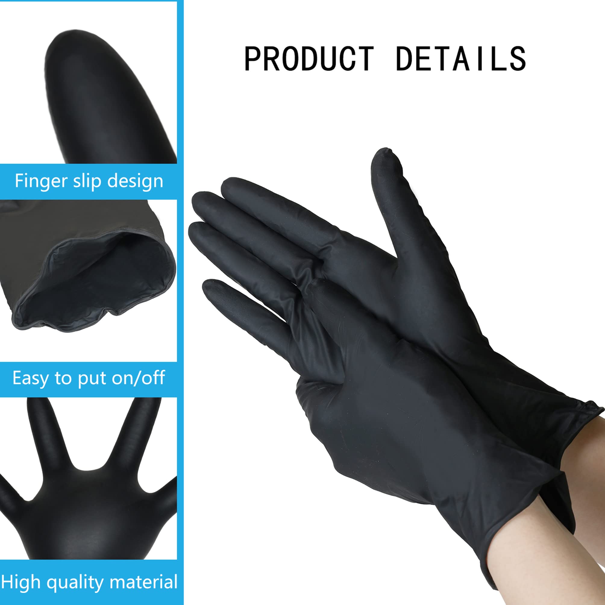 akgk Nitrile Gloves, 100 Pcs Disposable Black Nitrile Gloves 4 Mil Large, Cleaning Gloves for Cooking, Household & More, Powder-Free, Latex-Free