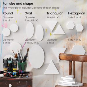 ARTEZA Stretched Canvas, Multipack of 20, Round, Oval, Triangle, and Hexagonal Canvas, Blank White Canvas Boards for Acrylic, Oil and Gouache Painting