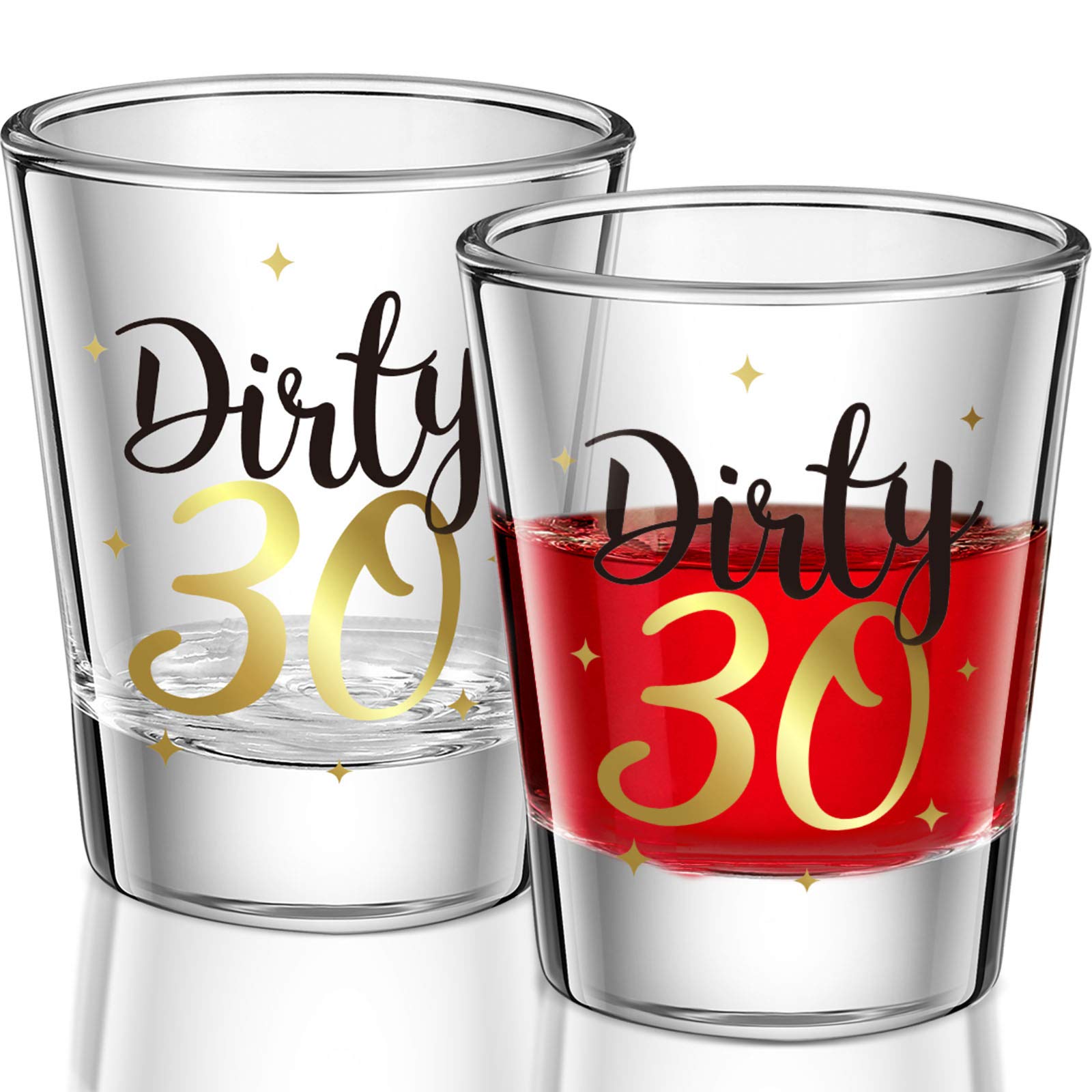 2 Pieces Dirty 30 Shot Glass 2oz Black and Gold Funny 30th Birthday Party Wine Glasses for Women and Men Present Celebrate Happy Thirty birthday Decoration