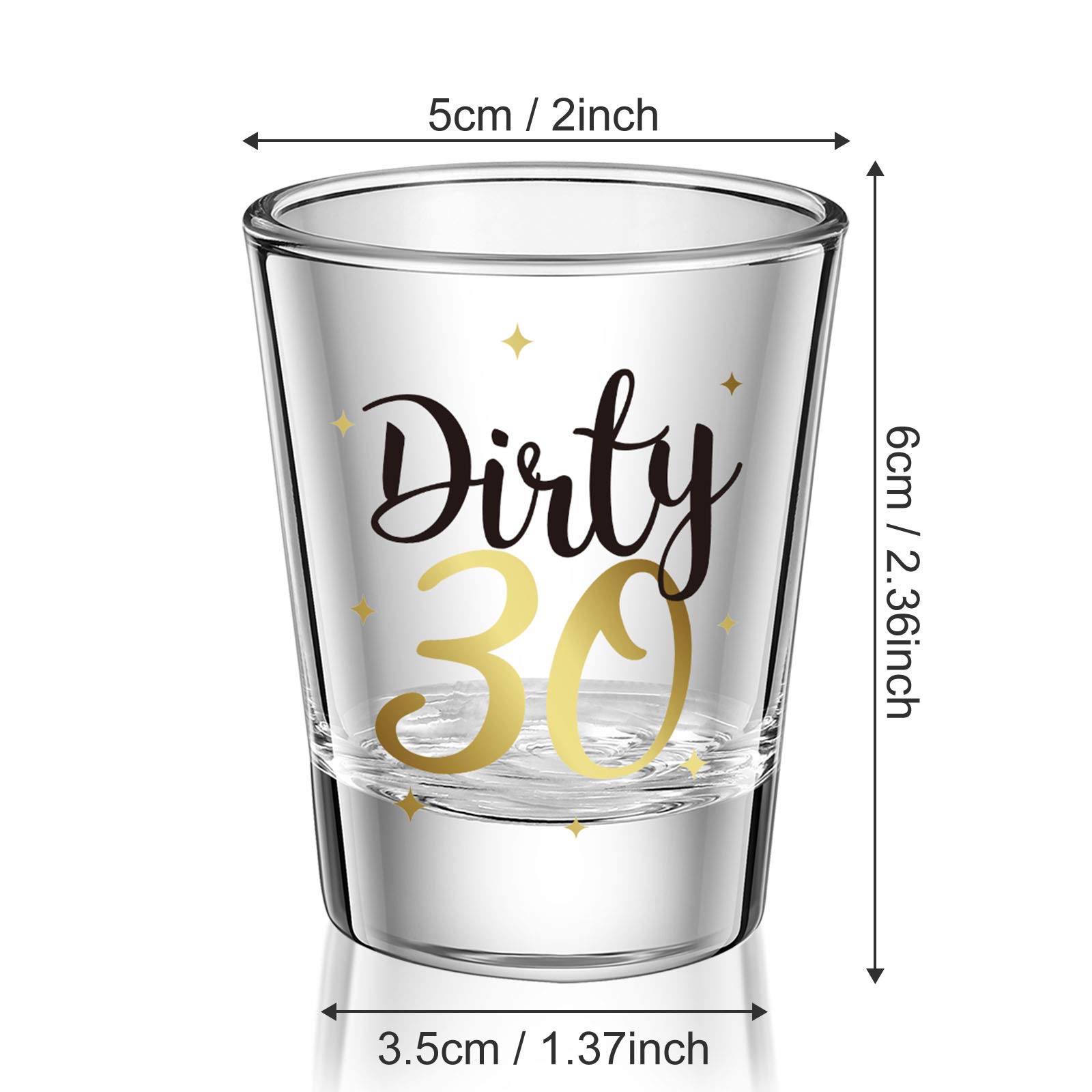 2 Pieces Dirty 30 Shot Glass 2oz Black and Gold Funny 30th Birthday Party Wine Glasses for Women and Men Present Celebrate Happy Thirty birthday Decoration