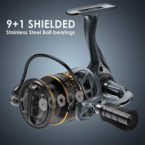 Tempo Spinning Reel, 9+1 BB Incredibly Smooth Fishing Reels, Max Drag up to 38.6 LBs, with Harder GV Rotor, Ultralight Spinning Reels