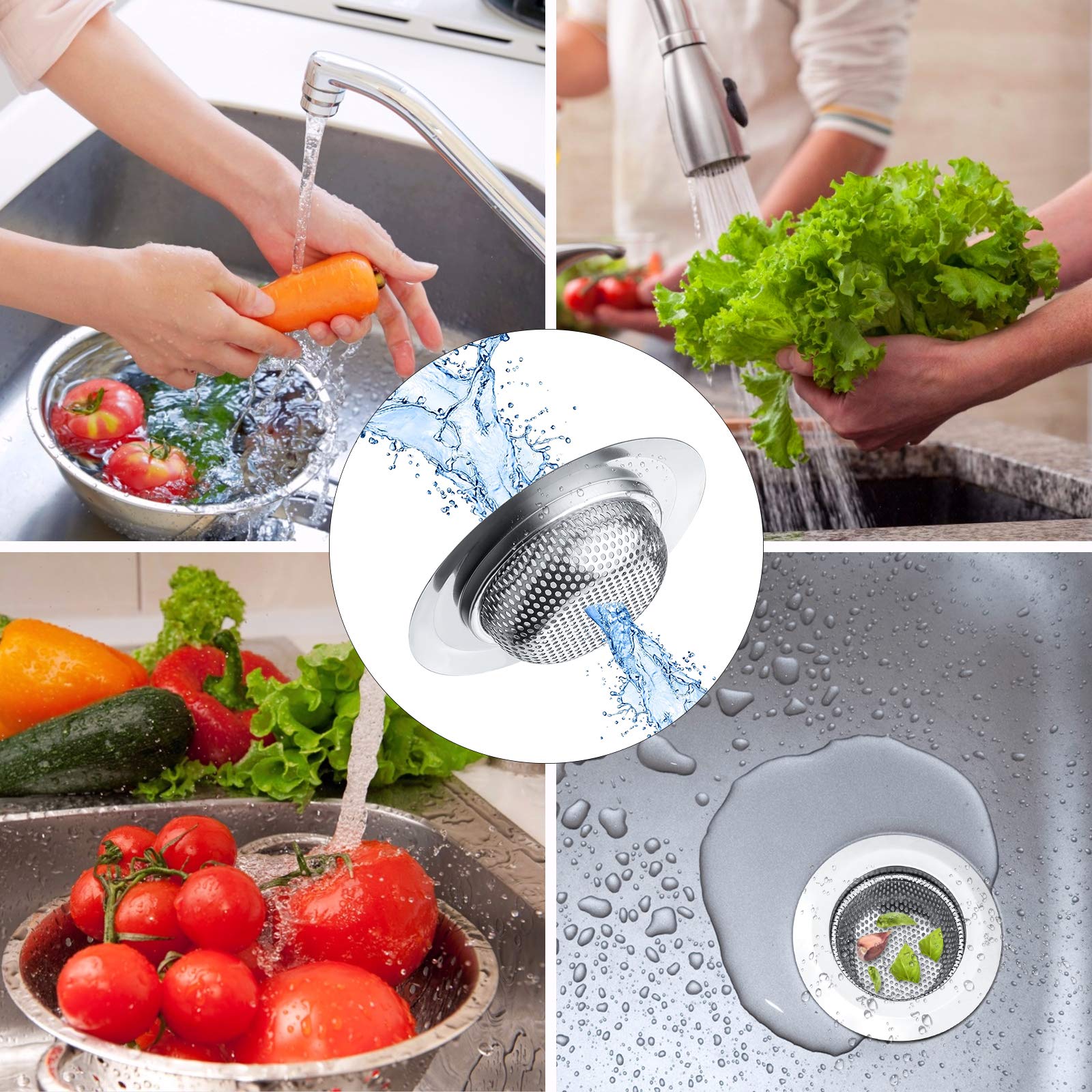 2 Pcs Kitchen Sink Strainer, Stainless Steel Drain Cover, Large Wide Rim 4.5" Diameter, Anti Clogging Basket Catcher, Dishwasher Safe