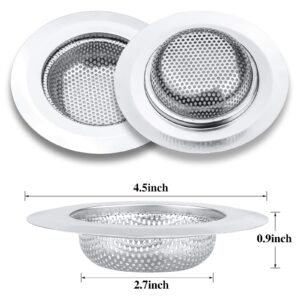 2 Pcs Kitchen Sink Strainer, Stainless Steel Drain Cover, Large Wide Rim 4.5" Diameter, Anti Clogging Basket Catcher, Dishwasher Safe