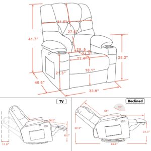 MCombo Electric Power Swivel Glider Rocker Recliner Chair with Cup Holders for Nursery, Hand Remote Control, USB Ports, 2 Side & Front Pockets, Plush Fabric 7797 (Grey)