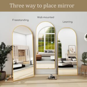 TinyTimes 64''x21'' Arched Full Length Mirror with Stand, Full Body Mirror, Mirror Full Length, Gold Floor Mirror Freestanding, Wall Mounted Mirror for Bedroom Living Room Cloakroom, Gold