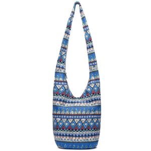 women shoulder handbags fashion canvas hippie crossbody bags bohemian animal prints hobo bags (blue-white)