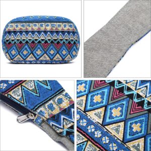 Women Shoulder Handbags Fashion canvas Hippie Crossbody Bags Bohemian Animal Prints Hobo Bags (Blue-white)