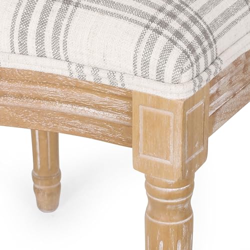 Christopher Knight Home Phinnaeus Dining Chair Set, Set of 4, Wood, Gray Plaid + Light Beige + Natural