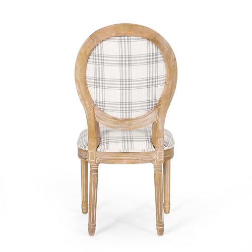 Christopher Knight Home Phinnaeus Dining Chair Set, Set of 4, Wood, Gray Plaid + Light Beige + Natural