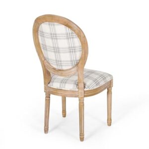 Christopher Knight Home Phinnaeus Dining Chair Set, Set of 4, Wood, Gray Plaid + Light Beige + Natural