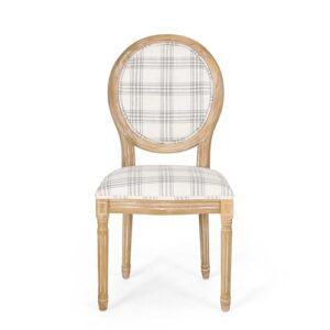 Christopher Knight Home Phinnaeus Dining Chair Set, Set of 4, Wood, Gray Plaid + Light Beige + Natural