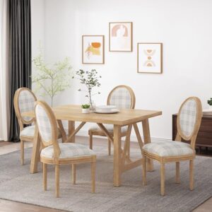 Christopher Knight Home Phinnaeus Dining Chair Set, Set of 4, Wood, Gray Plaid + Light Beige + Natural