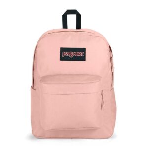 jansport superbreak plus backpack with padded 15-inch laptop sleeve and integrated bottle pocket - spacious and durable daypack for work and travel - misty rose