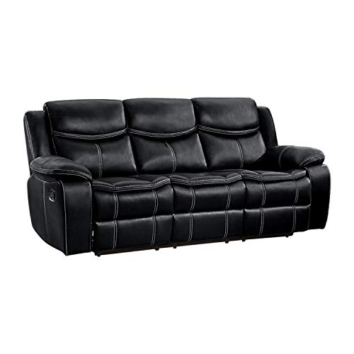 Lexicon Warrenton Leather Gel Matched Manual Double Reclining Sofa, 87.5" W, Black