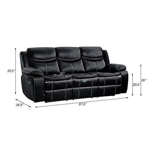 Lexicon Warrenton Leather Gel Matched Manual Double Reclining Sofa, 87.5" W, Black