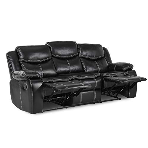 Lexicon Warrenton Leather Gel Matched Manual Double Reclining Sofa, 87.5" W, Black