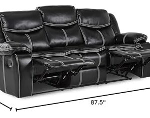 Lexicon Warrenton Leather Gel Matched Manual Double Reclining Sofa, 87.5" W, Black