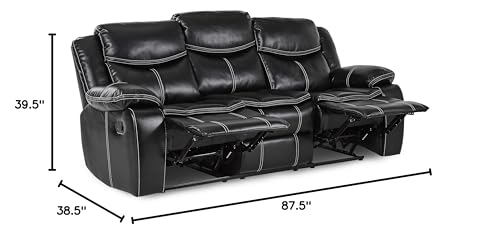 Lexicon Warrenton Leather Gel Matched Manual Double Reclining Sofa, 87.5" W, Black