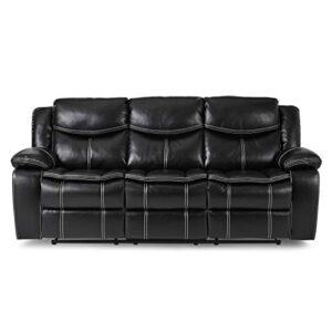 Lexicon Warrenton Leather Gel Matched Manual Double Reclining Sofa, 87.5" W, Black