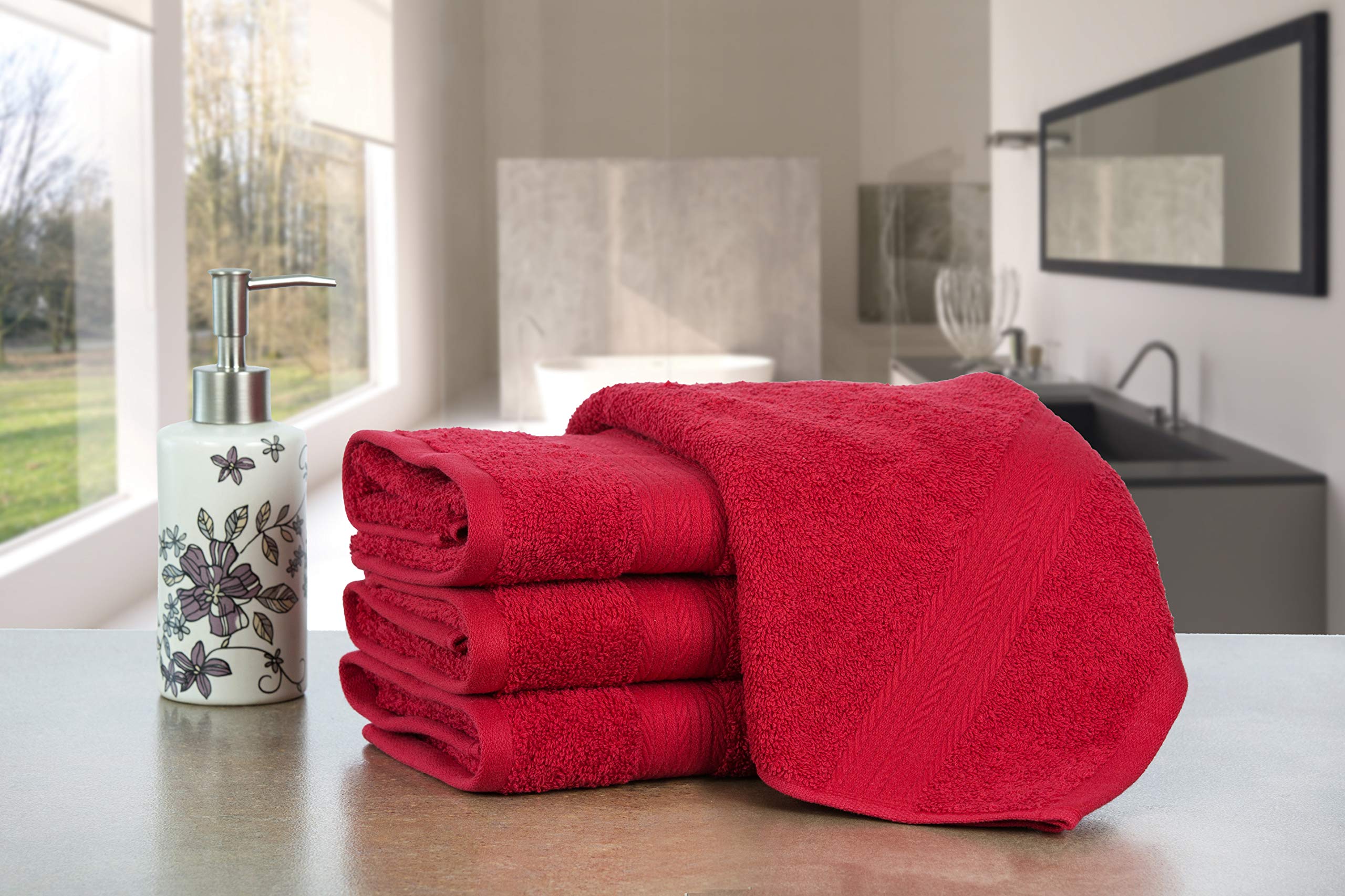 Ample Decor Hand Towel 18 X 28 Inch Pack of 4 600 GSM 100% Cotton, Soft Absorbent Thick Durable Premium Quality, for Hotel, Bathroom, Spa, Daily Use, Gym - Red