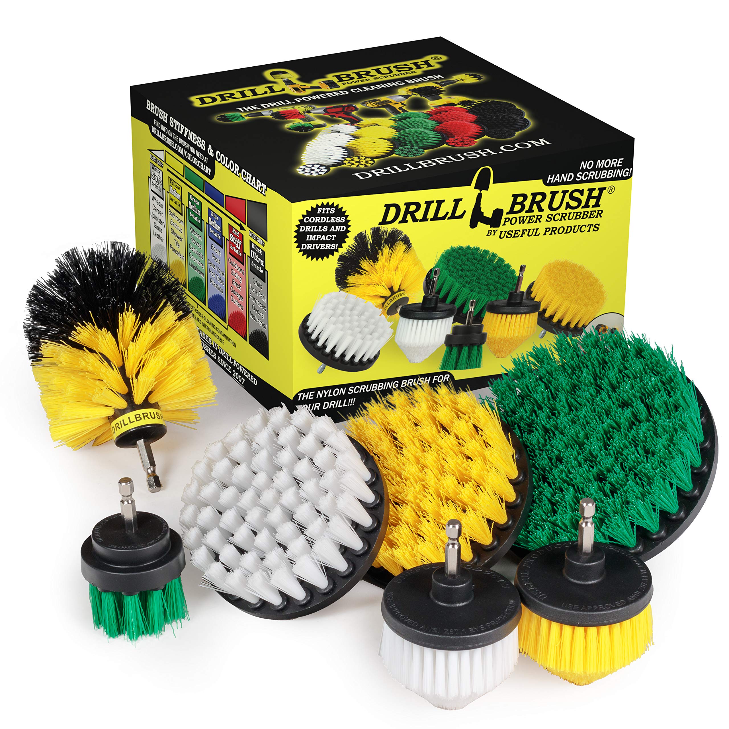 Drill Brush Power Scrubber by Useful Products - Carpet Cleaner - Toilet Bowl Cleaner - Kitchen Set - Car Cleaning Kit - Glass Cleaner - Upholstery Cleaner - Bathroom Cleaner - Shower Cleaner