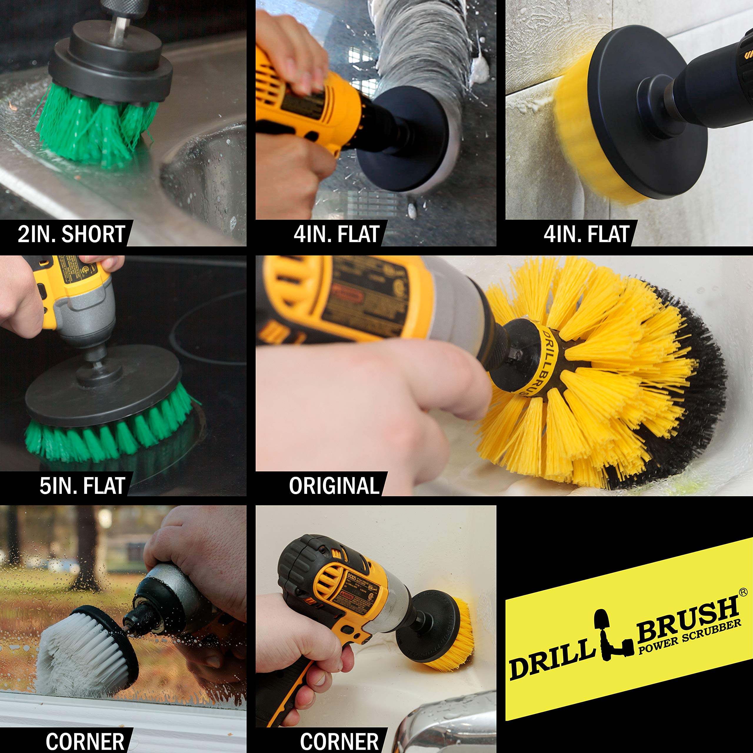 Drill Brush Power Scrubber by Useful Products - Carpet Cleaner - Toilet Bowl Cleaner - Kitchen Set - Car Cleaning Kit - Glass Cleaner - Upholstery Cleaner - Bathroom Cleaner - Shower Cleaner