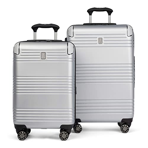 Travelpro Roundtrip Hardside Expandable Luggage, TSA Lock, 8 Spinner Wheels, Hard Shell Polycarbonate Suitcase, Silver, 2-Piece Set (21/25)