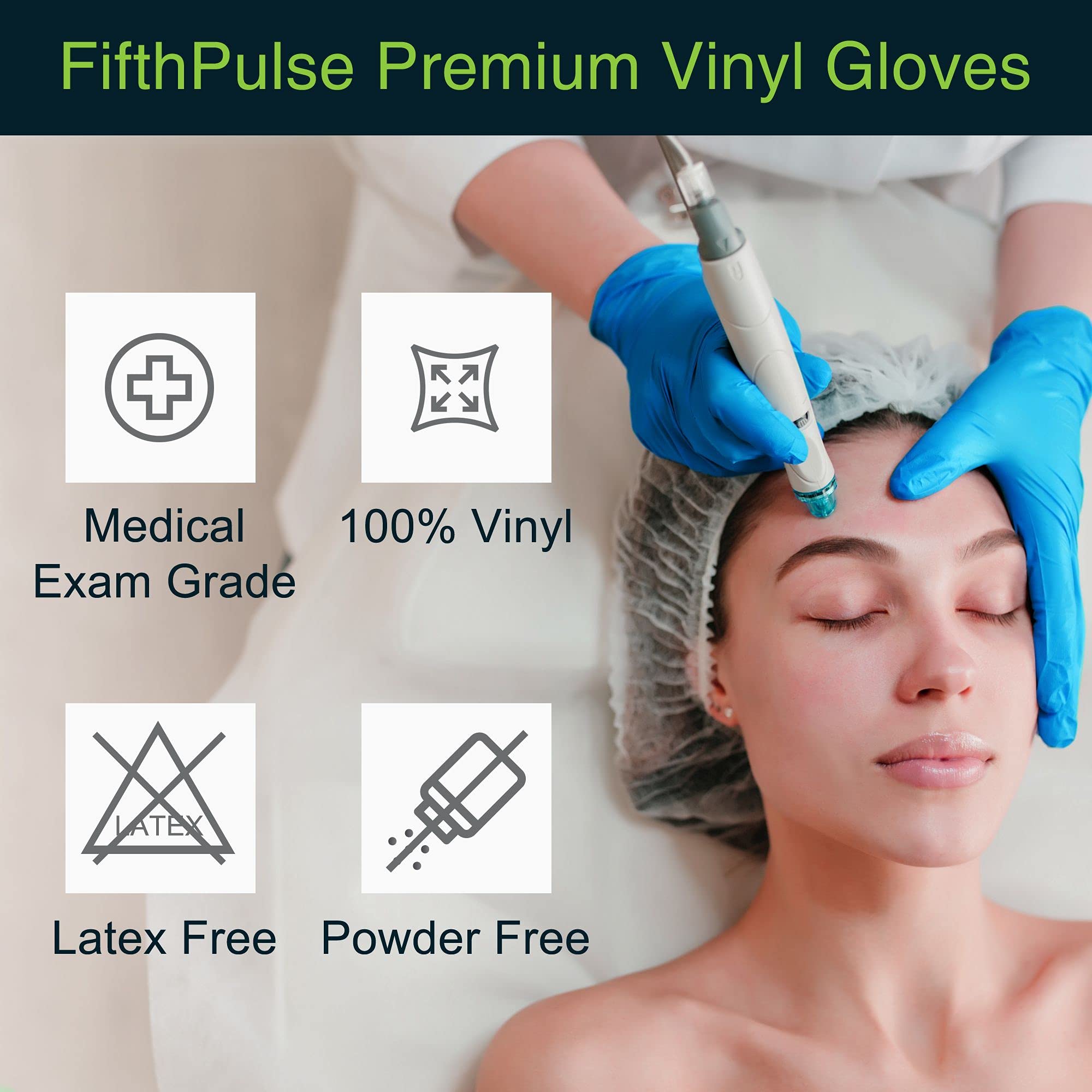 Blue Vinyl Disposable Gloves Large 50 Pack - Latex Free, Powder Free, Medical Exam, Surgical, Home, Cleaning, and Food Gloves - 3 Mil Thickness