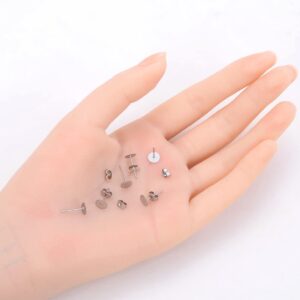 100pcs Adabele 316 Grade Surgical Stainless Steel Hypoallergenic Stud Earring Posts Findings 6mm Glue On Flat Pad with 100pcs Earnut Backs Earrings Making SEF221-6