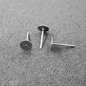 100pcs Adabele 316 Grade Surgical Stainless Steel Hypoallergenic Stud Earring Posts Findings 6mm Glue On Flat Pad with 100pcs Earnut Backs Earrings Making SEF221-6